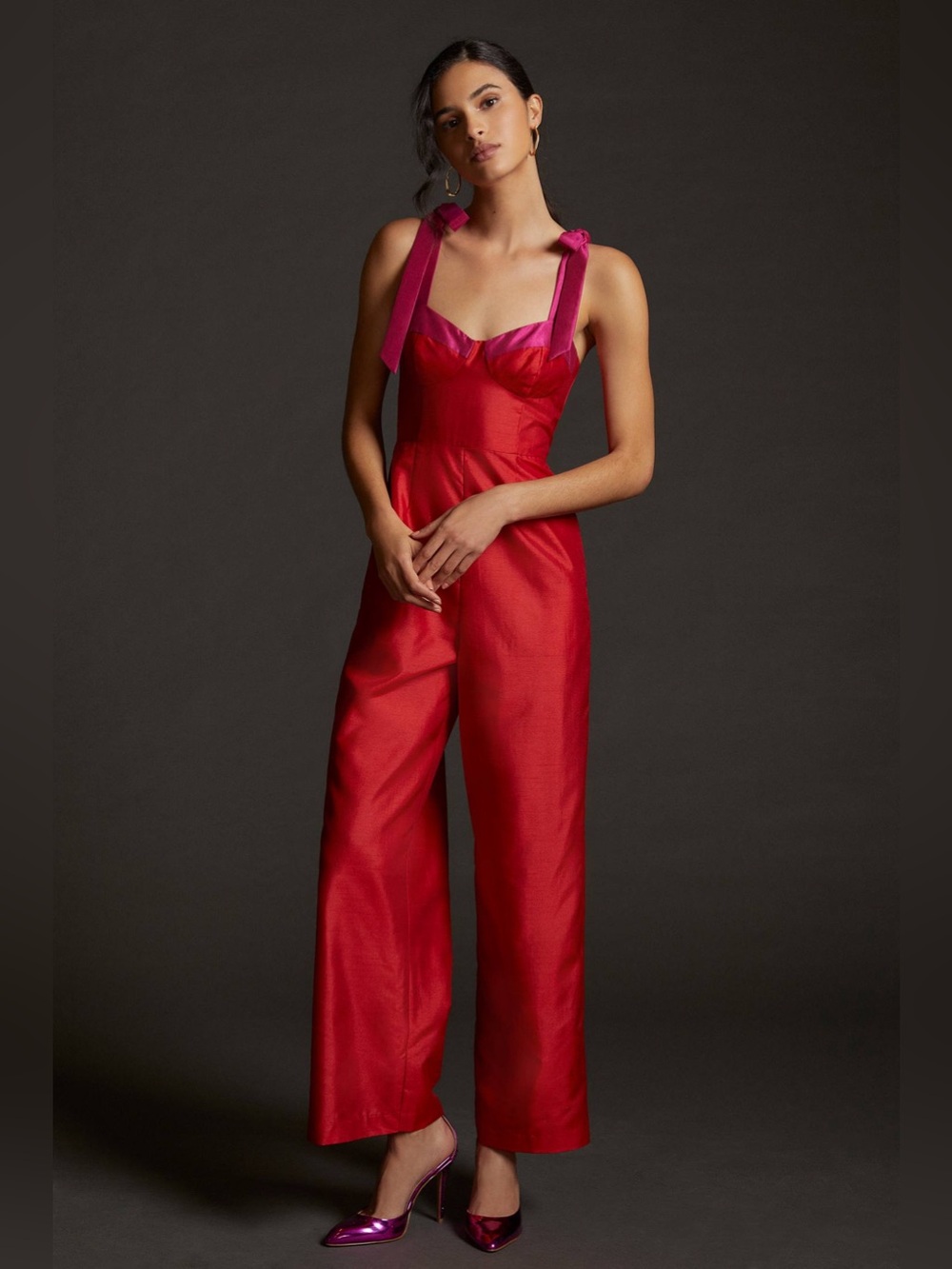Hutch NWT Seamed Wide-Leg Jumpsuit Tie Straps Pockets Red Anthropologie